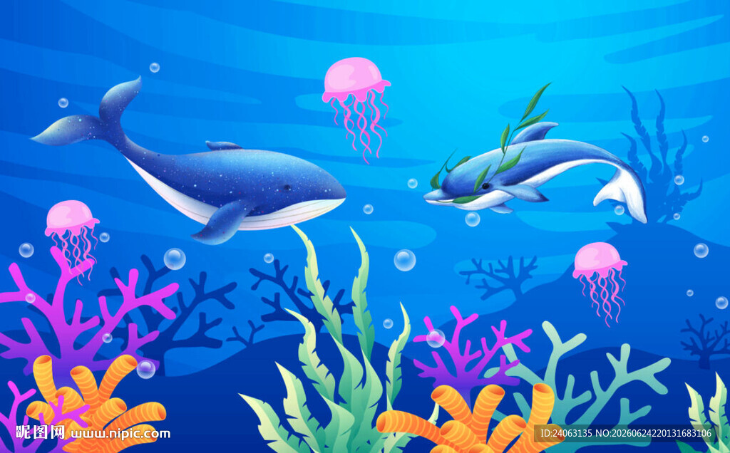 海底奇幻世界的海洋生物背景画