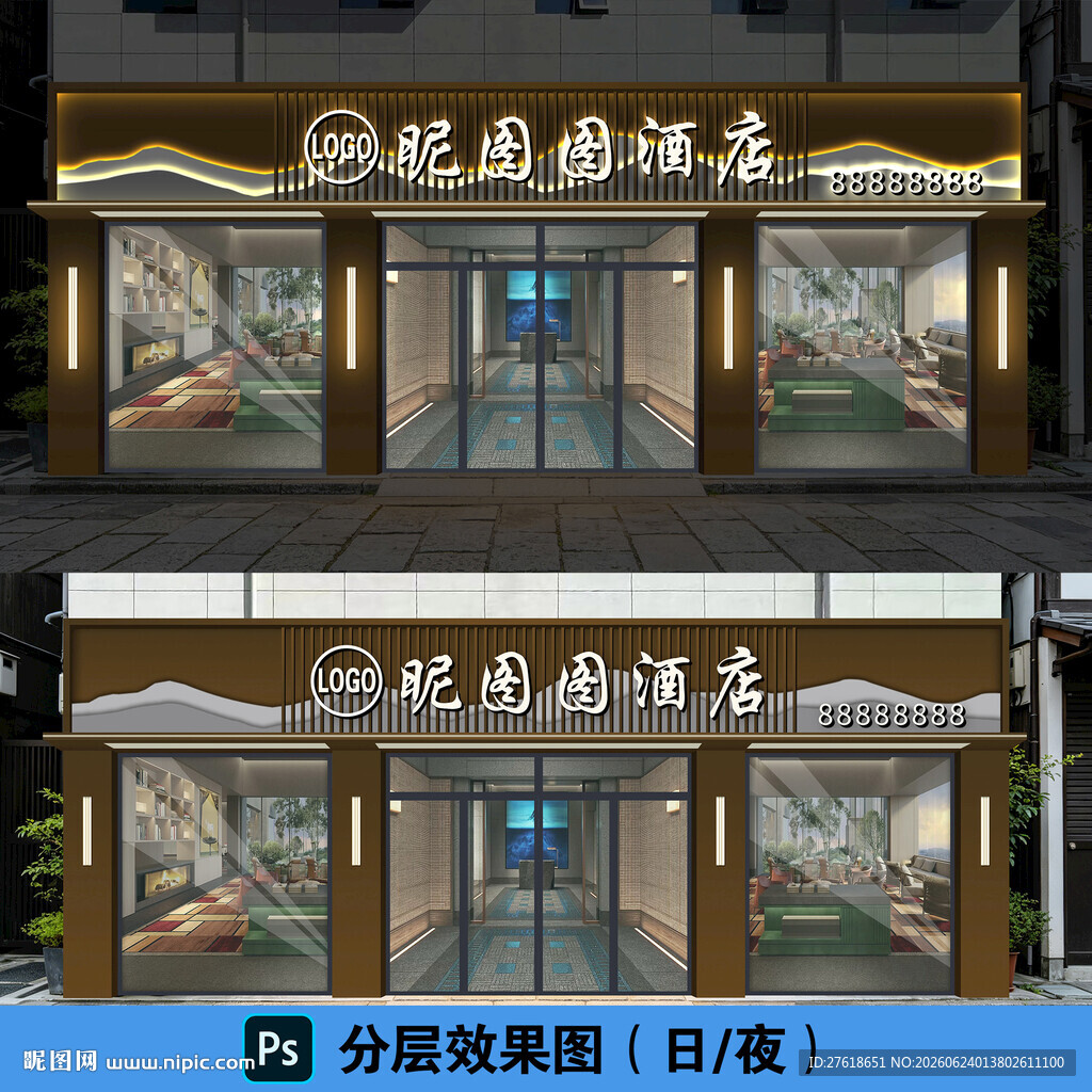 中式酒店门头中式门头效果图