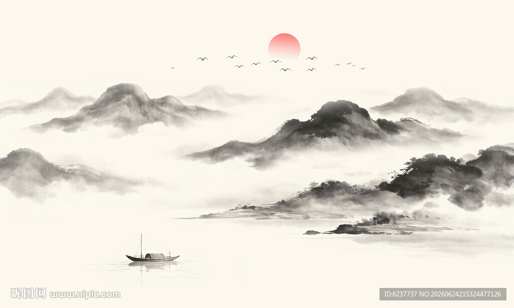 中国风意境水墨山水画