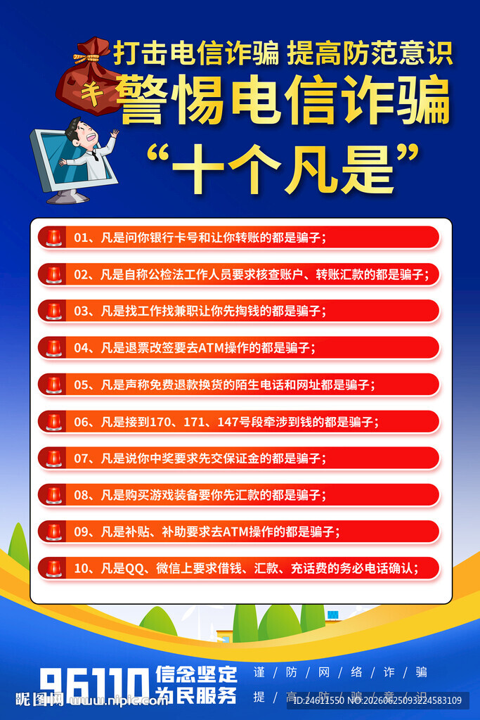 警惕电信诈骗十个凡是海报