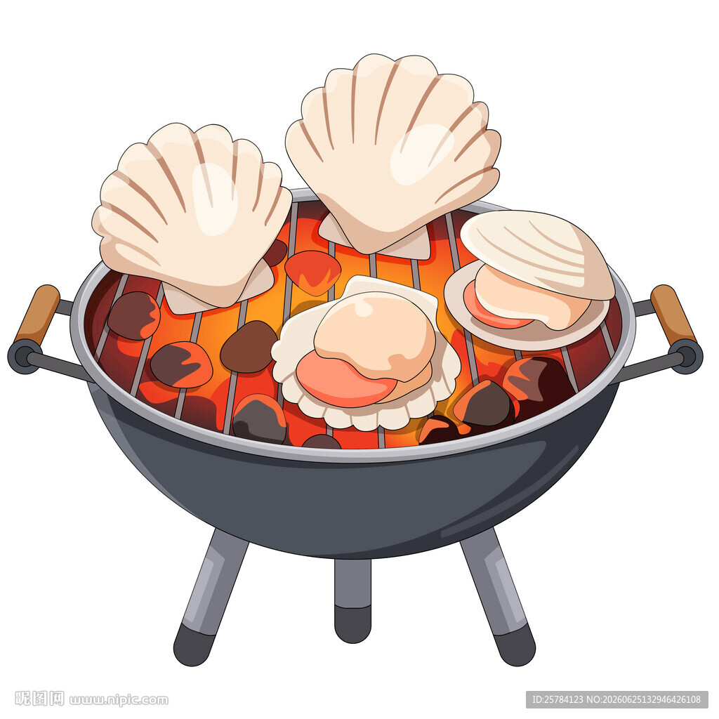 扇贝海鲜烧烤美食插画