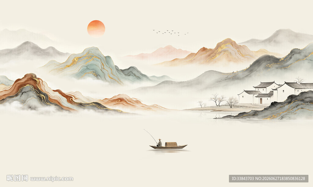 新中式水墨山水画