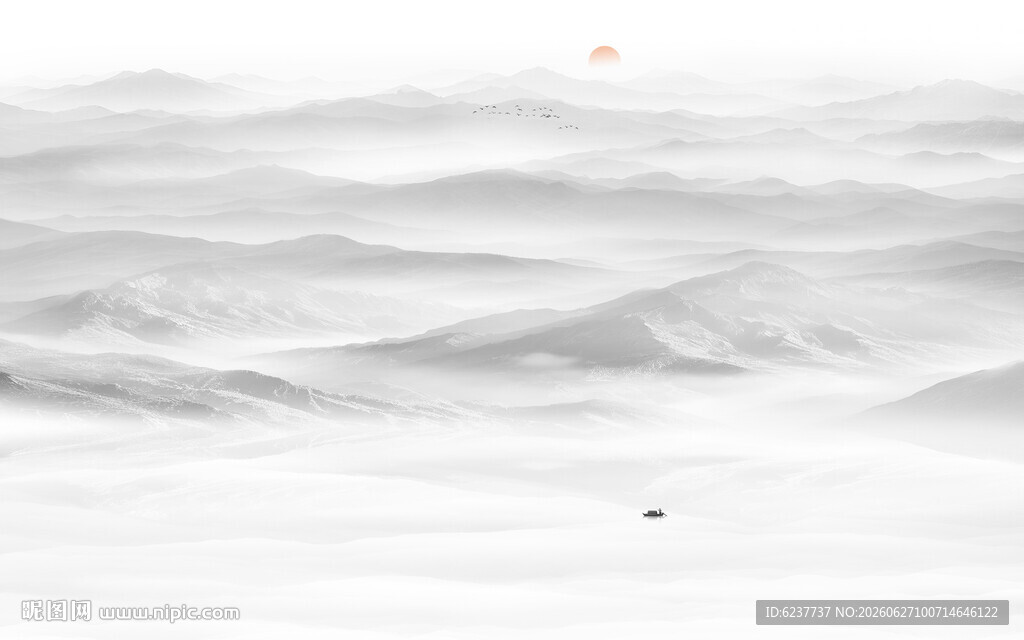 新中式山水背景墙壁画壁纸