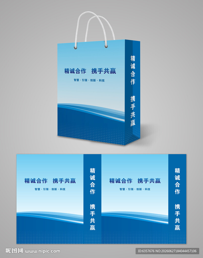 蓝色手提袋设计展示