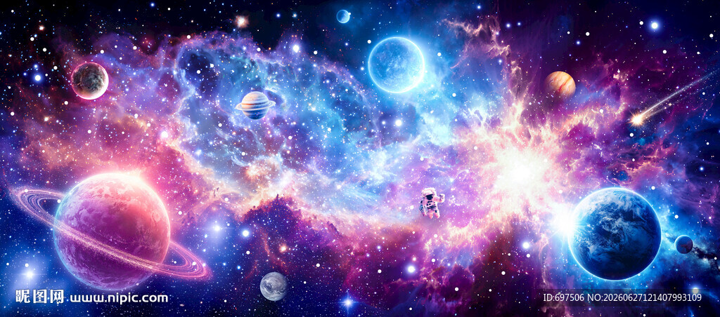 璀璨梦幻银河星空外太空星球背景