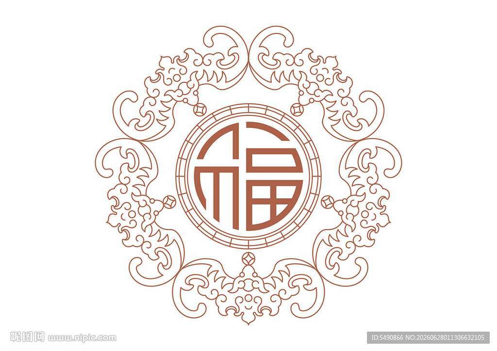 中式花纹图案 五福临门