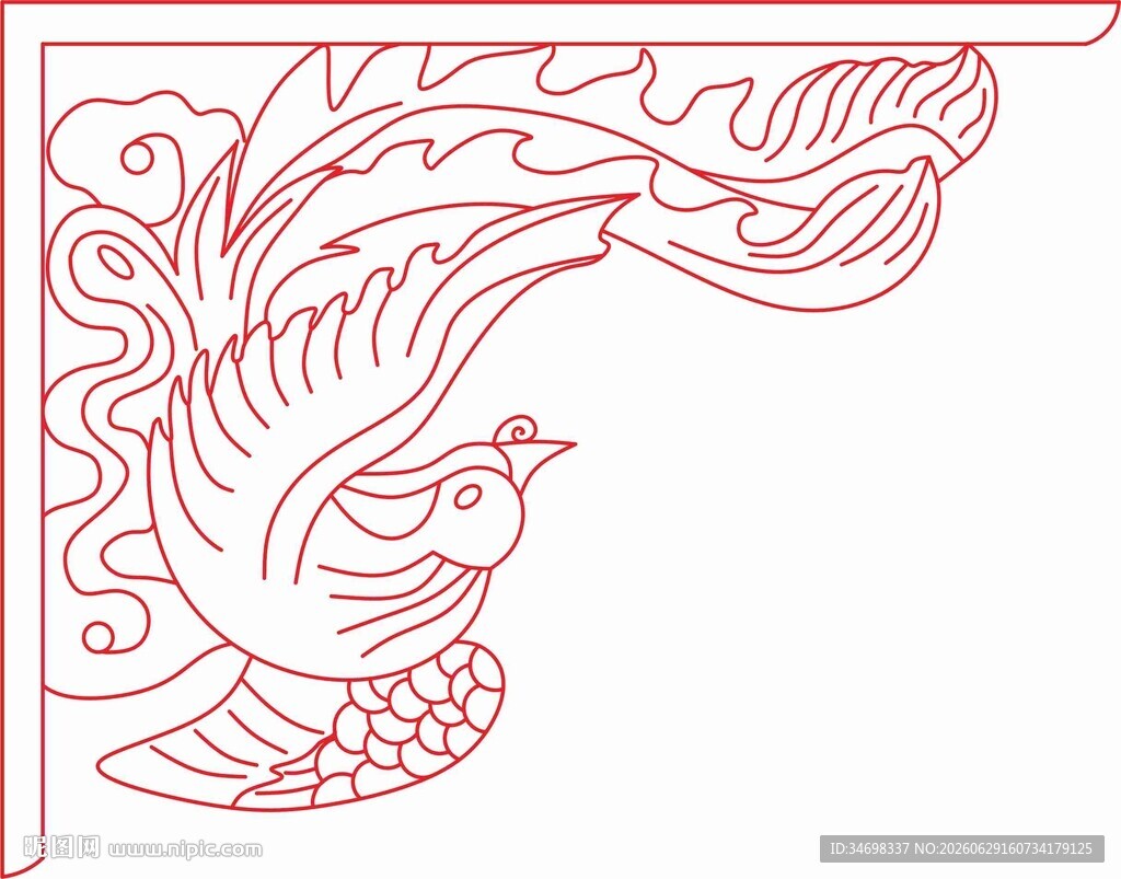 中式凤凰角花图案