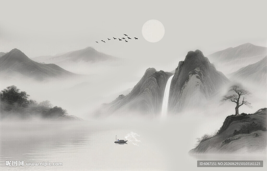 中国风水墨山水电视背景墙