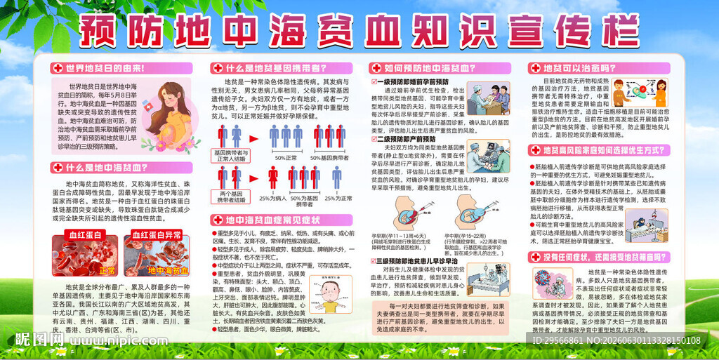 预防地中海贫血健康知识展板海报
