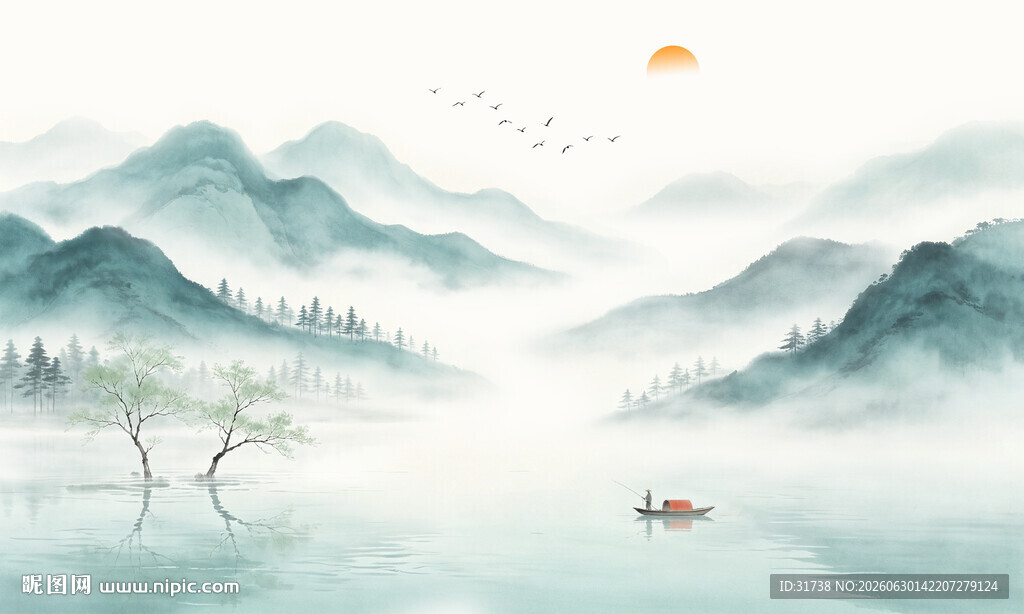 禅意山水画背景图