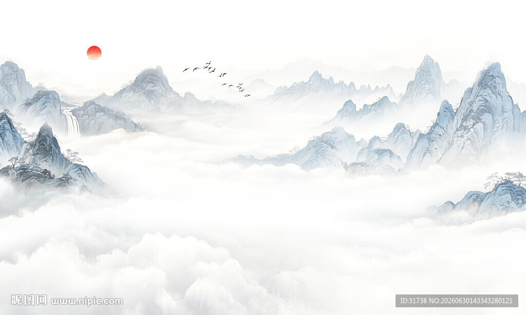 远山禅意山水画