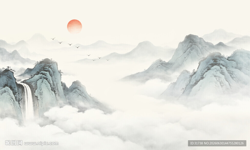 新中式国画山水电视背景墙