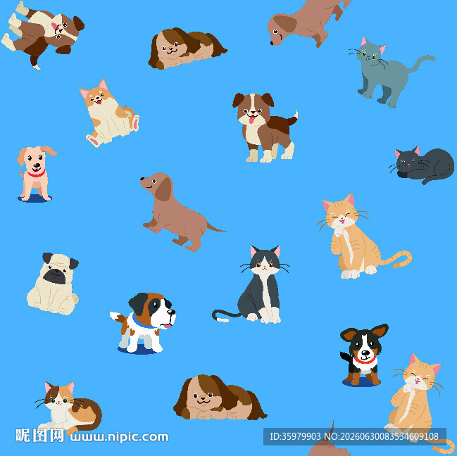 可爱猫狗图案背景图