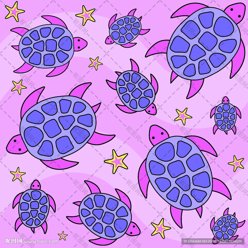 粉色背景的海龟与星星图案