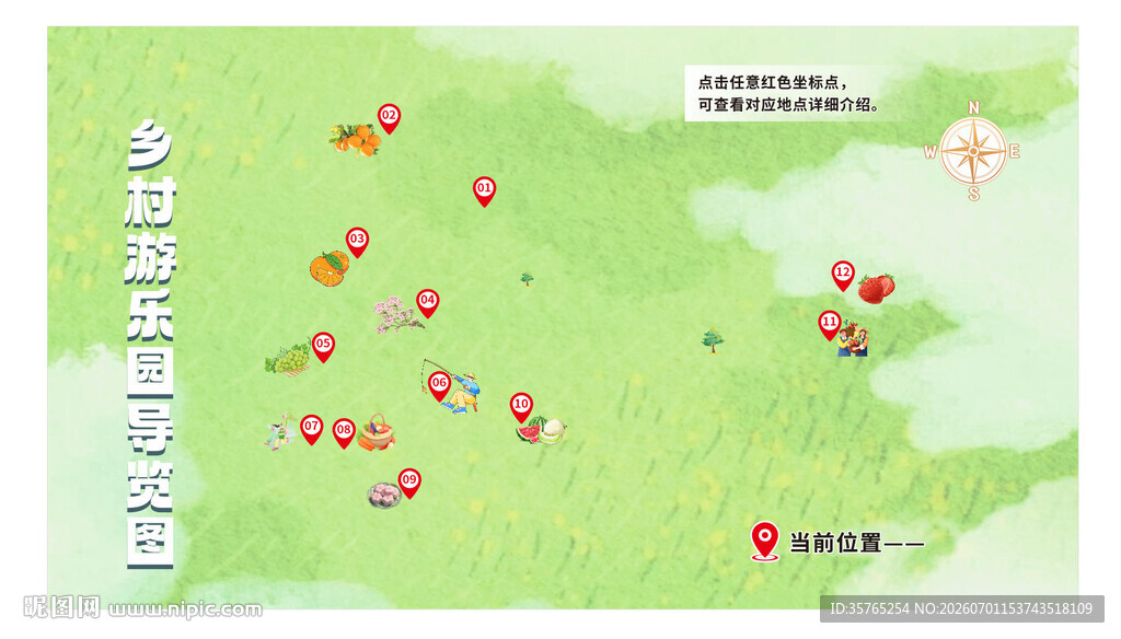 乡村旅游导览图海报卡通绿色