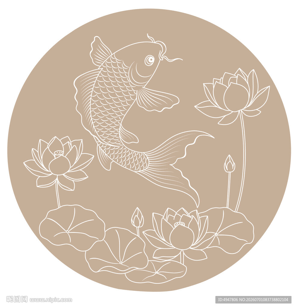 锦鲤荷花吉祥  矢量图 分层