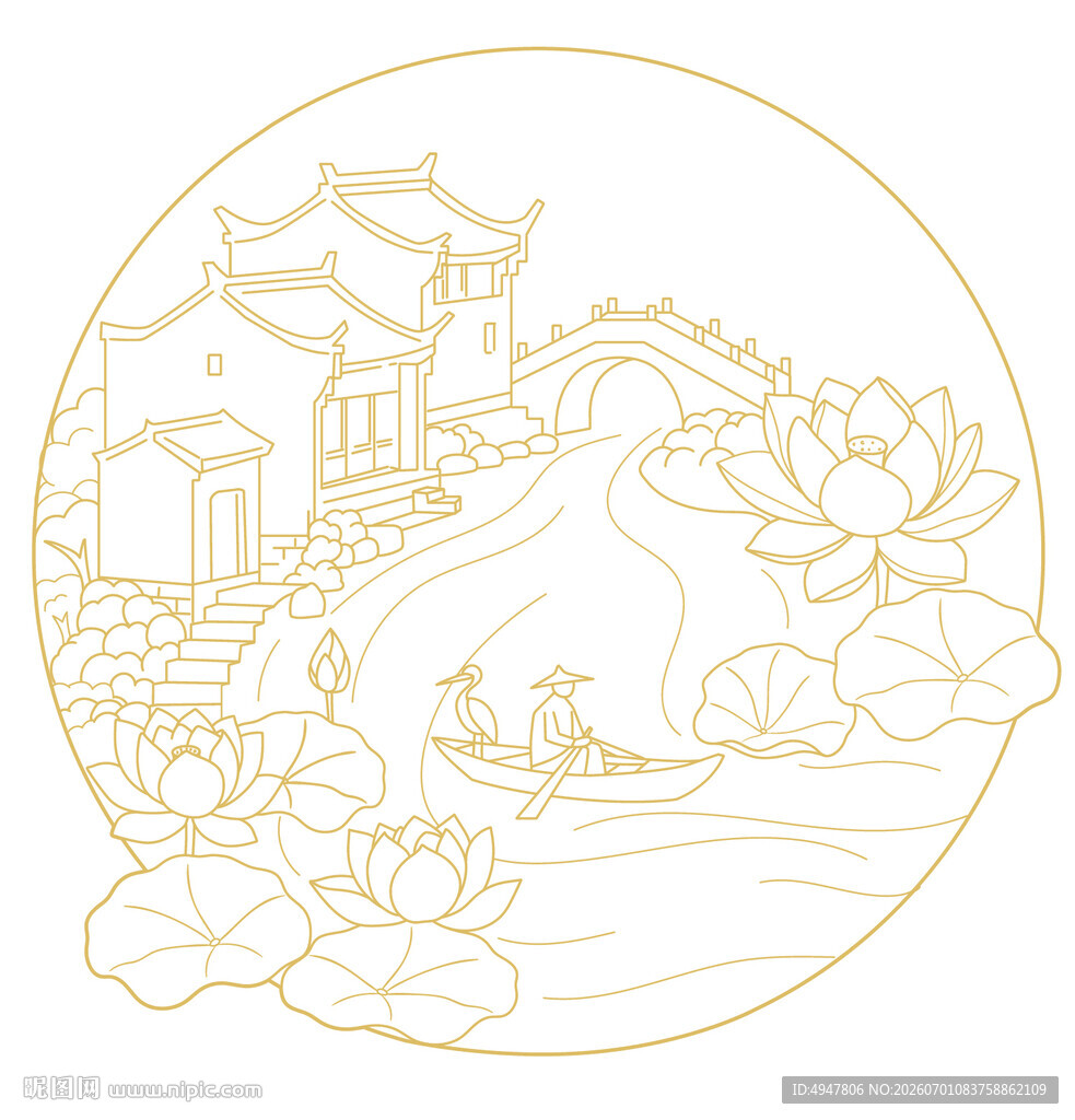 中式园林  矢量图 分层