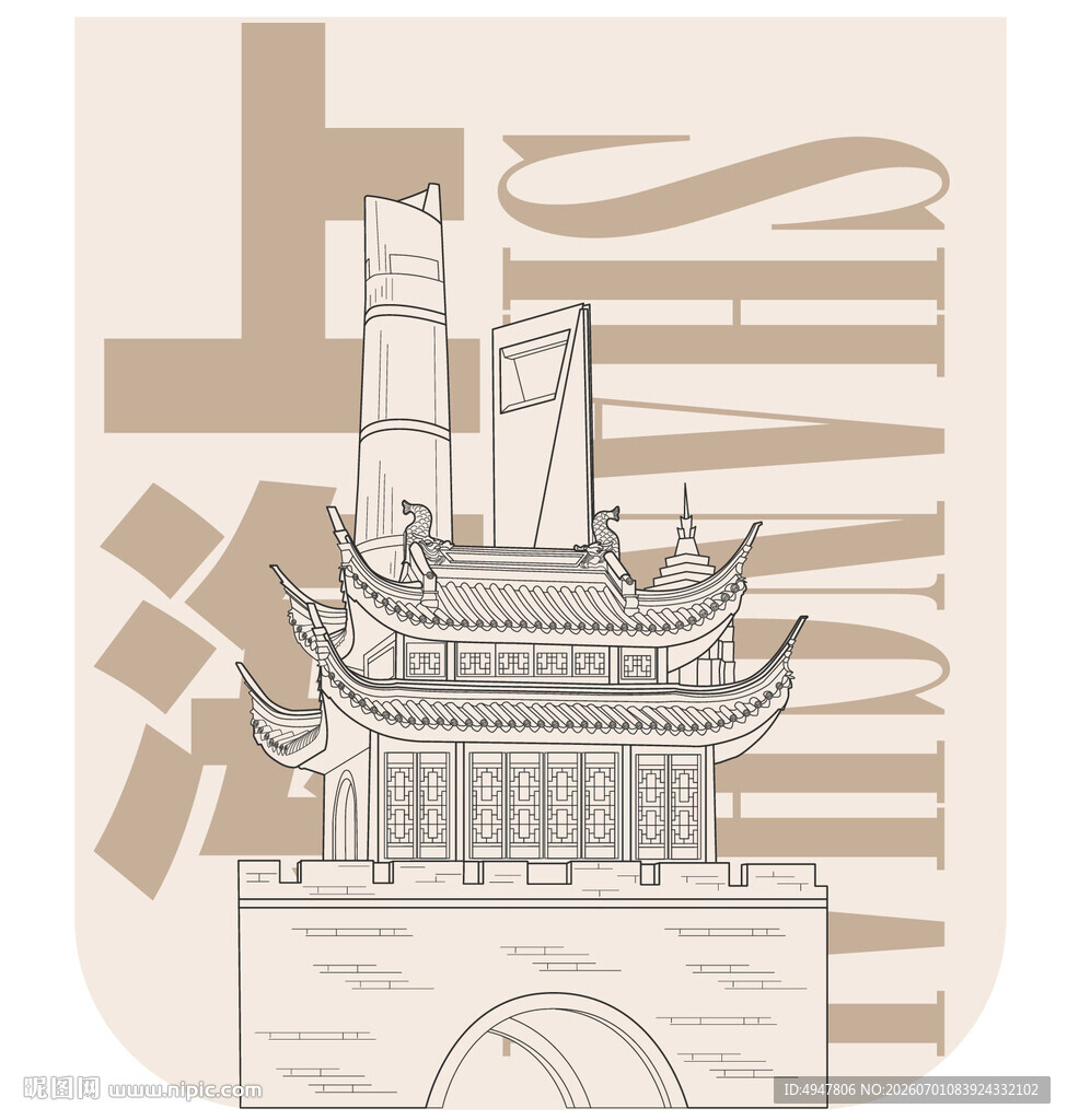 中式古建筑  矢量图 分层