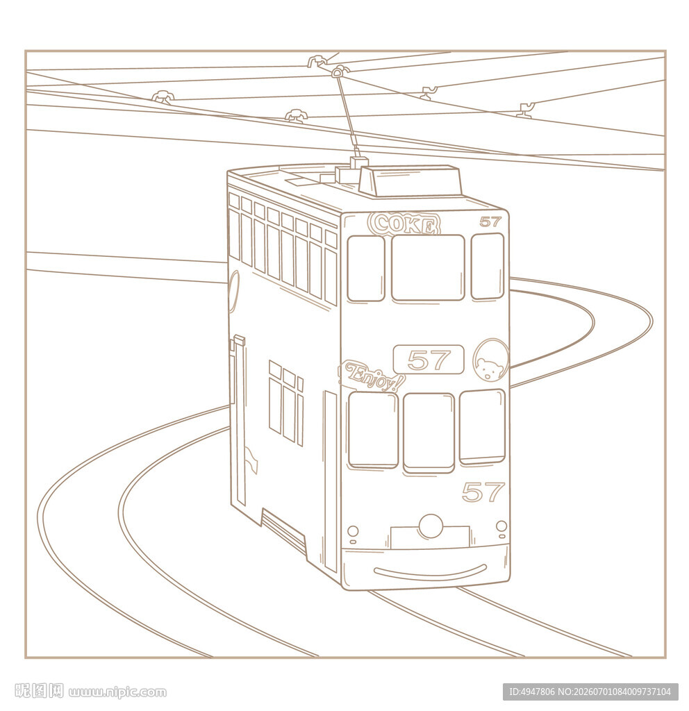双层电车插画  矢量图 分层