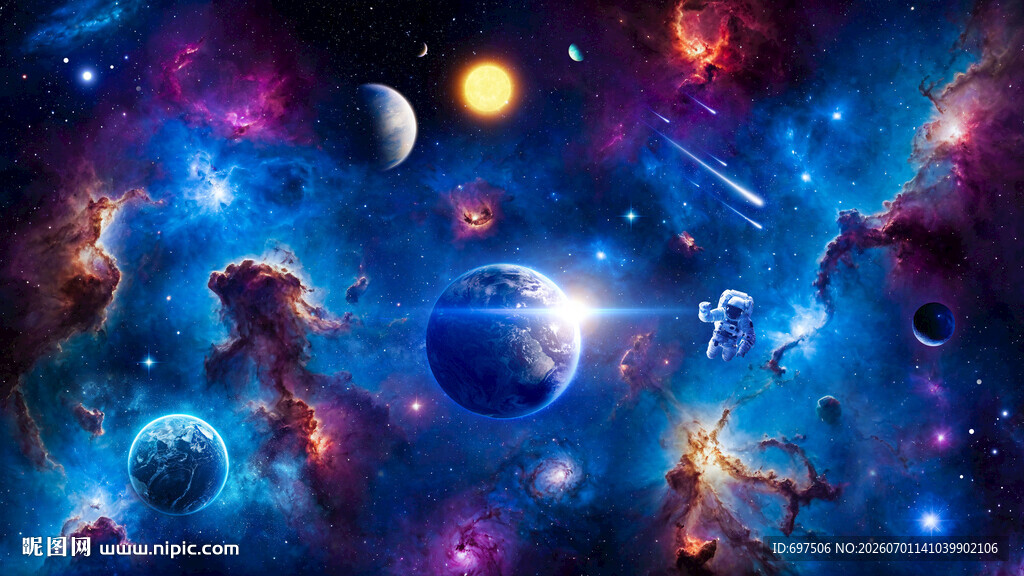 梦幻宇宙银河太空宇航员星球背景