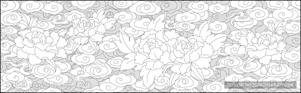 牡丹云纹木雕图稿