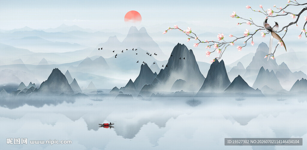 远山近水水墨风景