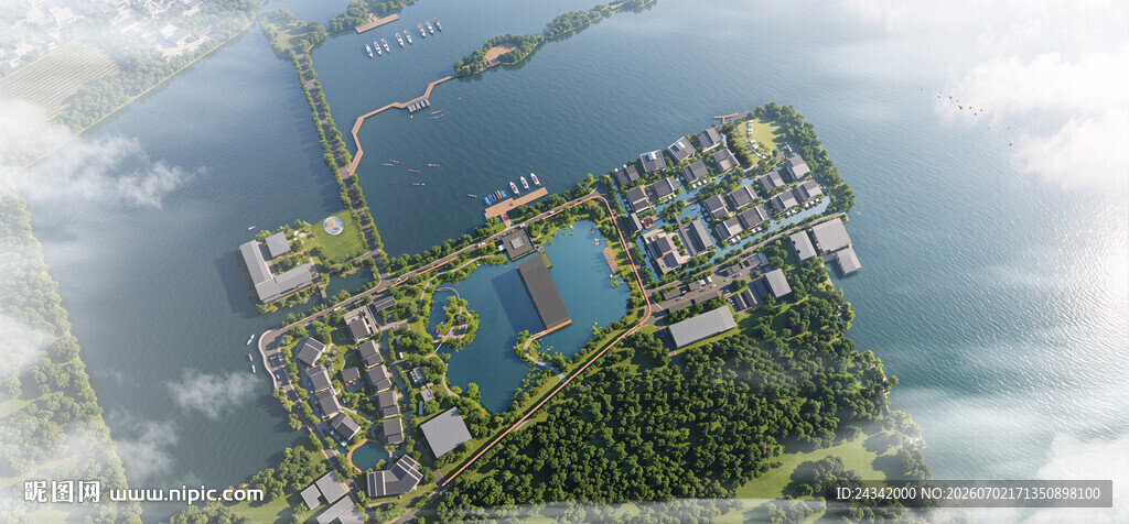 城市岛屿景观鸟瞰图