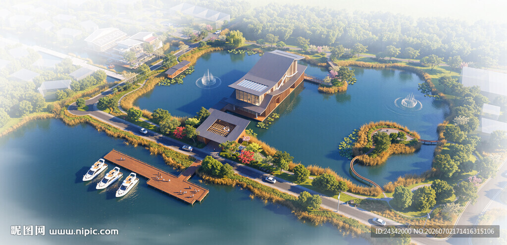 水上建筑群景观鸟瞰图