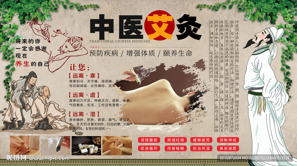 中医艾灸背景墙