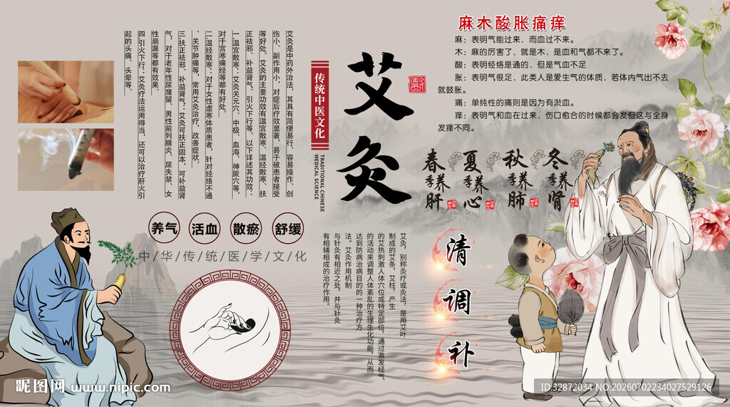 中医艾灸背景墙