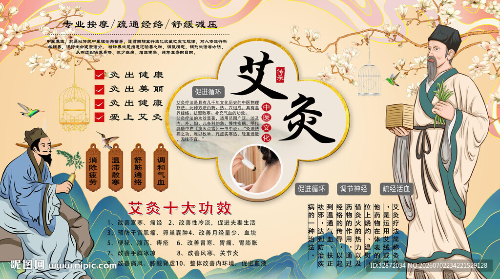中医艾灸背景墙