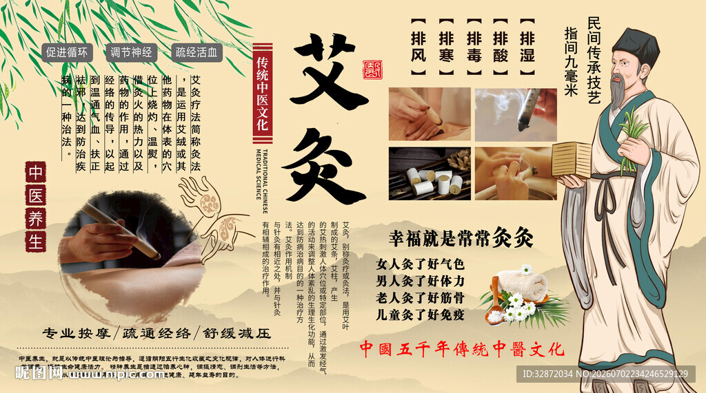 中医艾灸背景墙