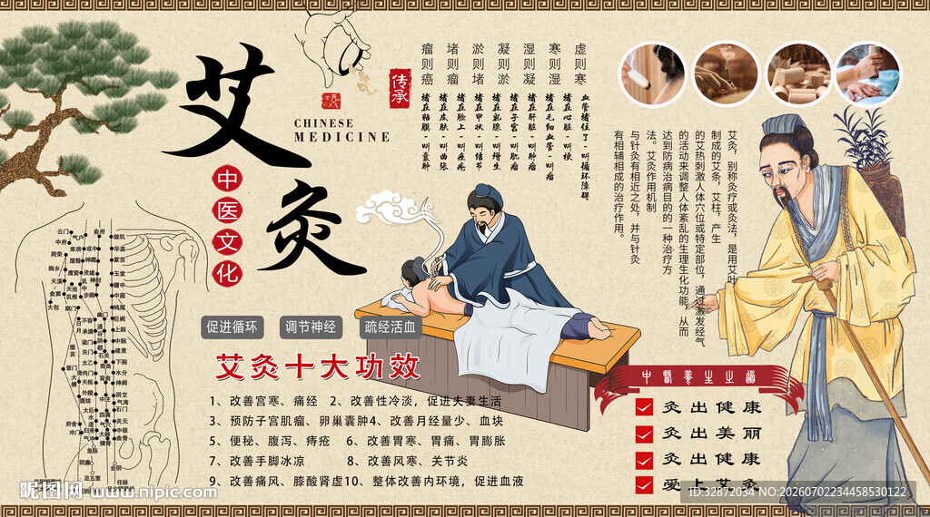 中医艾灸背景墙