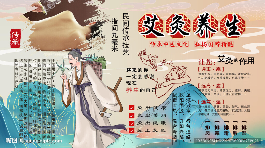 中医艾灸背景墙