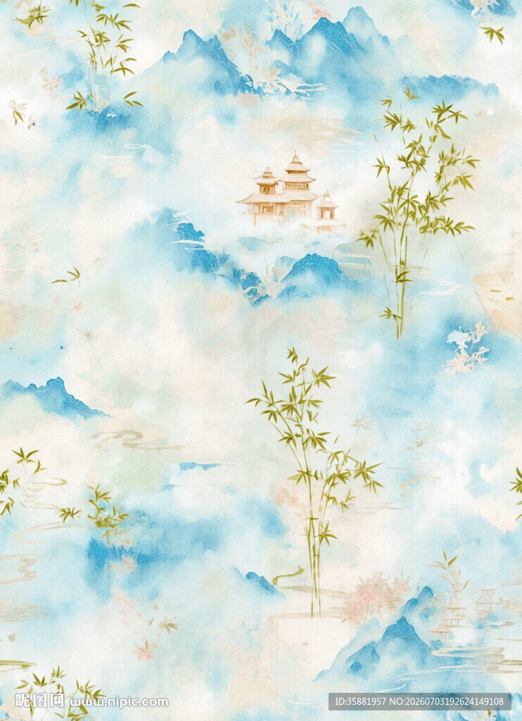 水墨山水风中式图案纹理