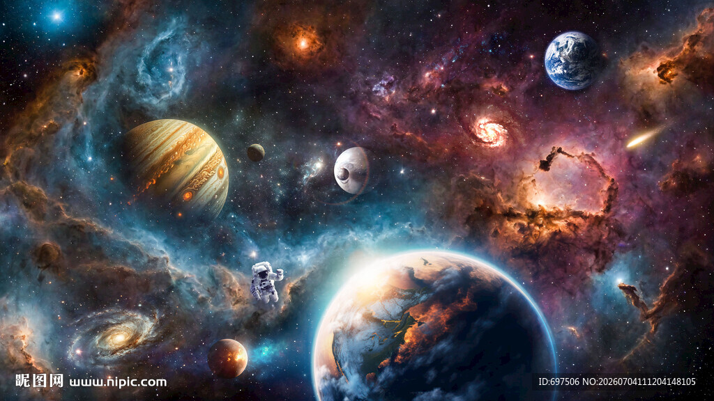 穿梭璀璨银河宇宙星球外太空背景