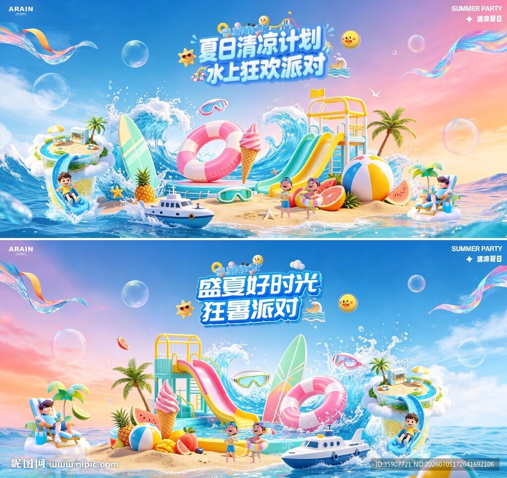 夏日水上狂欢活动背景板