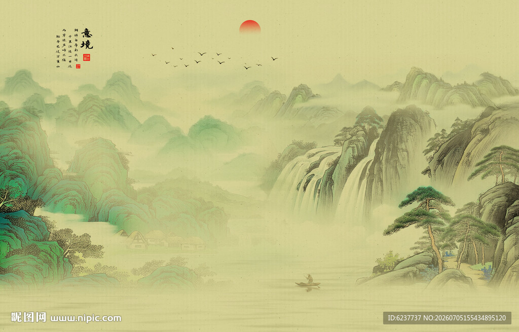中式古典古风山水画背景