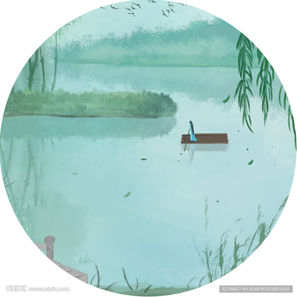 湖畔扁舟悠然水乡景致