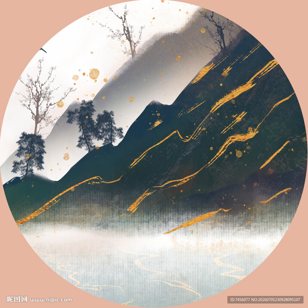 中式山水墨韵圆形画作