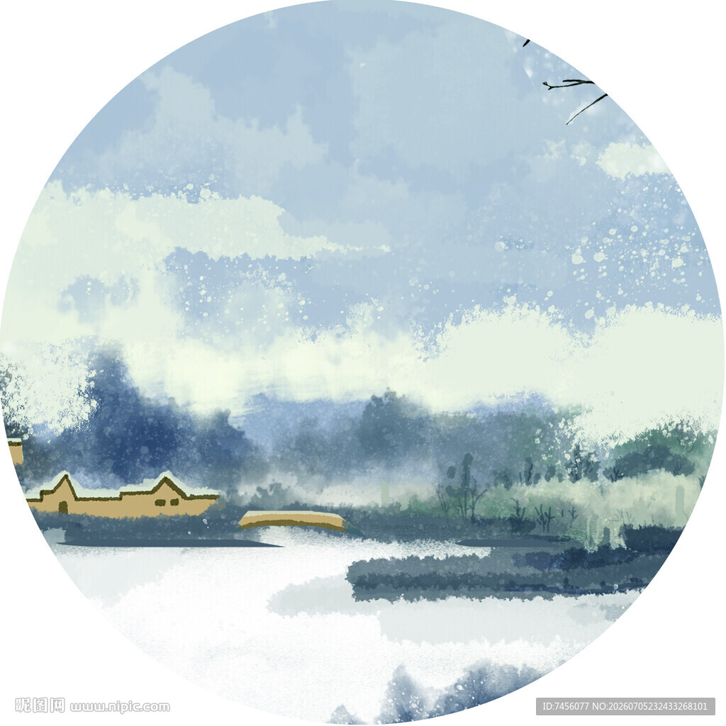 水墨江南景湖畔古风韵