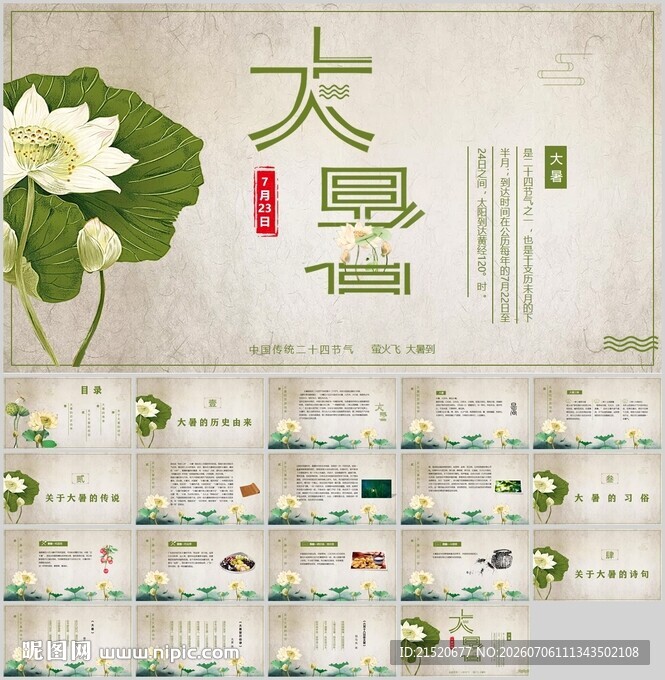 大暑节气PPT模板展示