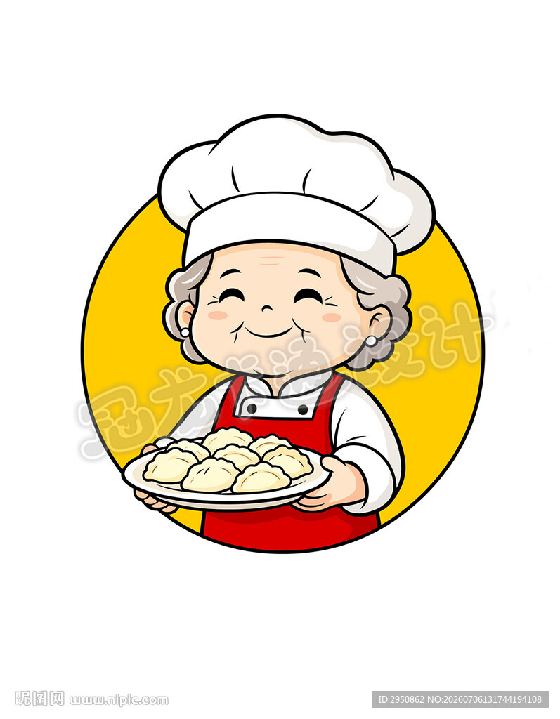 卡通老奶奶饺子馆矢量图