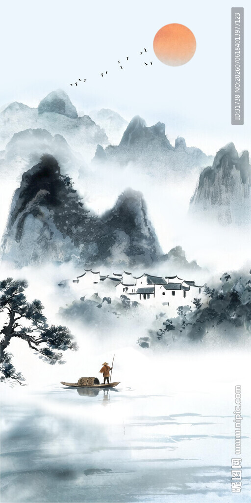 竖幅山水画