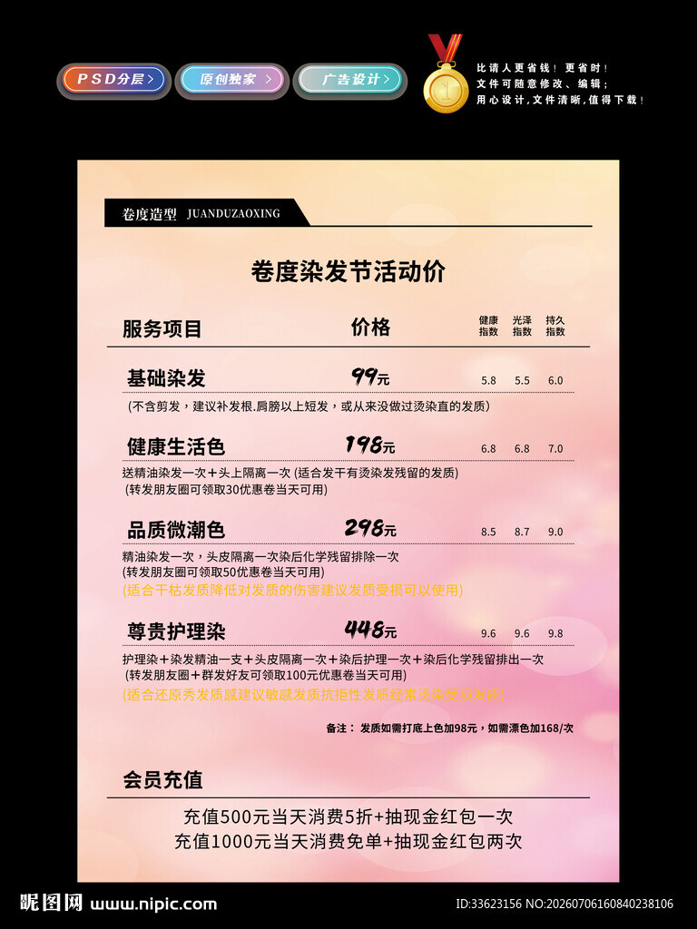 染发价格表