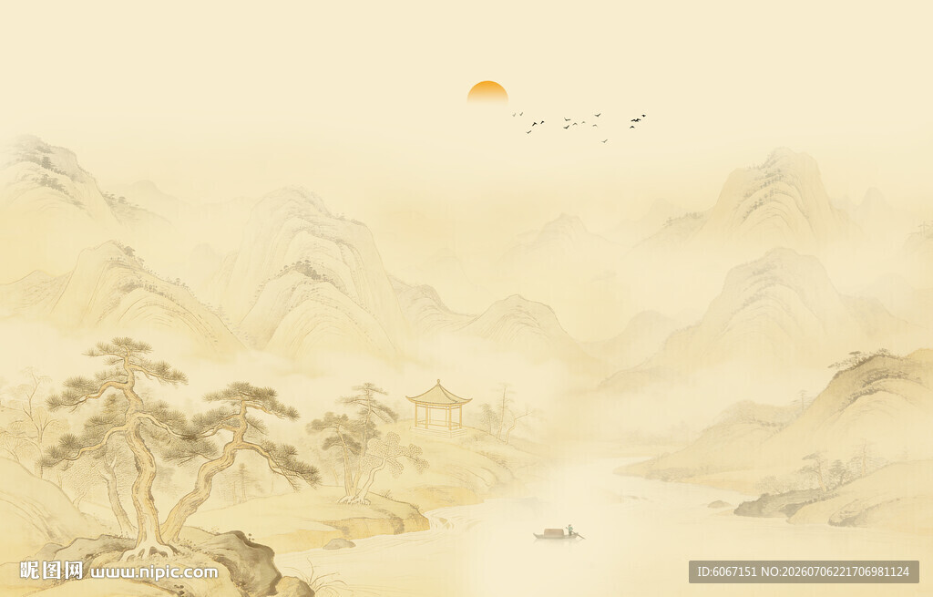 国画山水背景墙