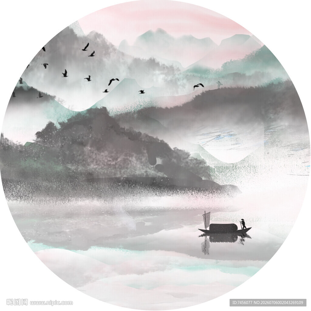 水墨山水间的孤舟意境