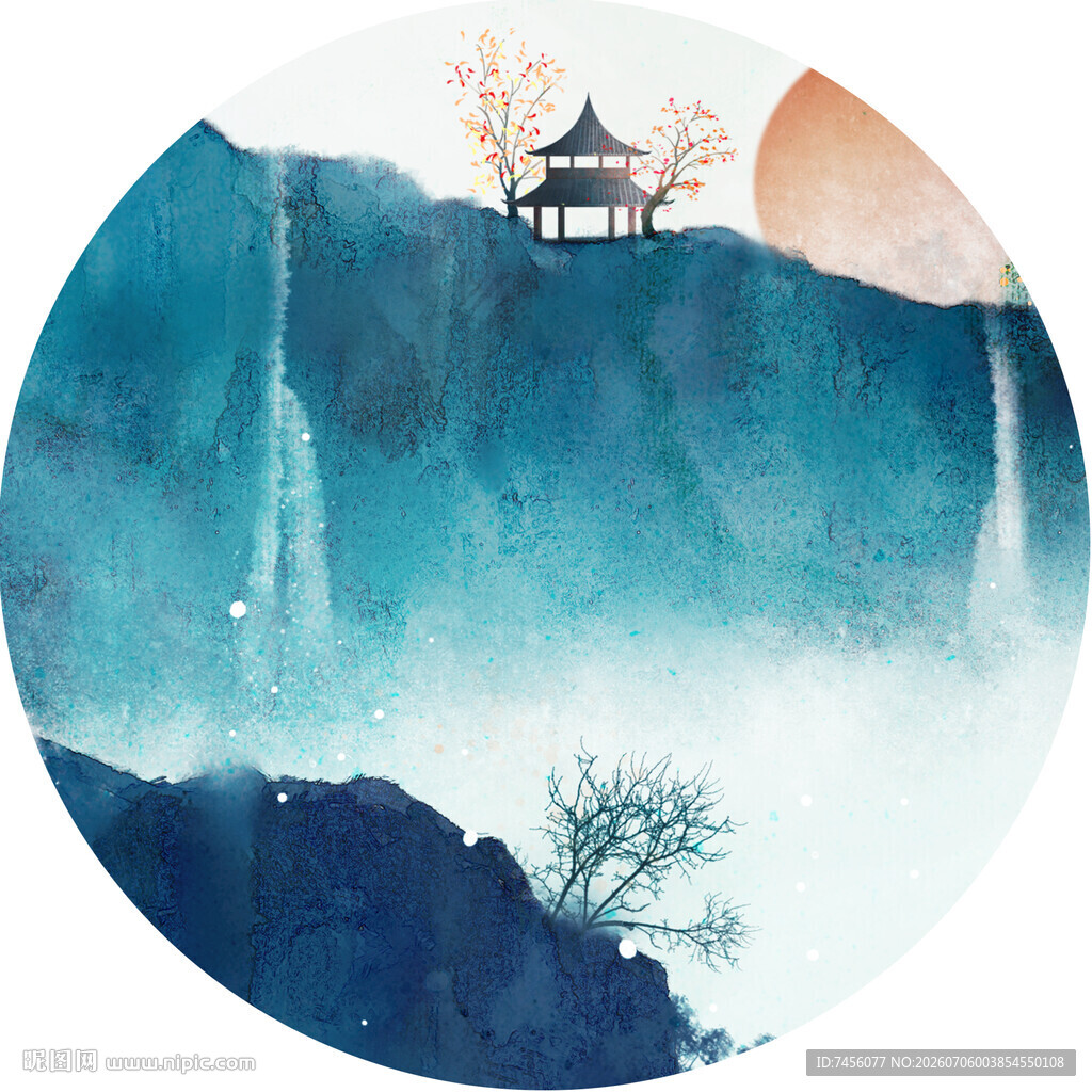 水墨山水间的古韵楼阁