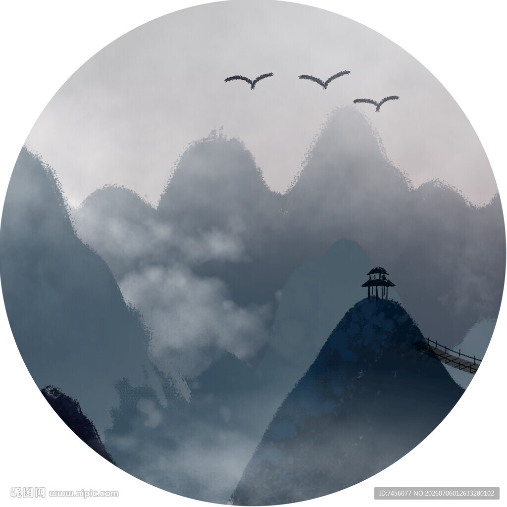 山间云雾飞鸟的诗意景象