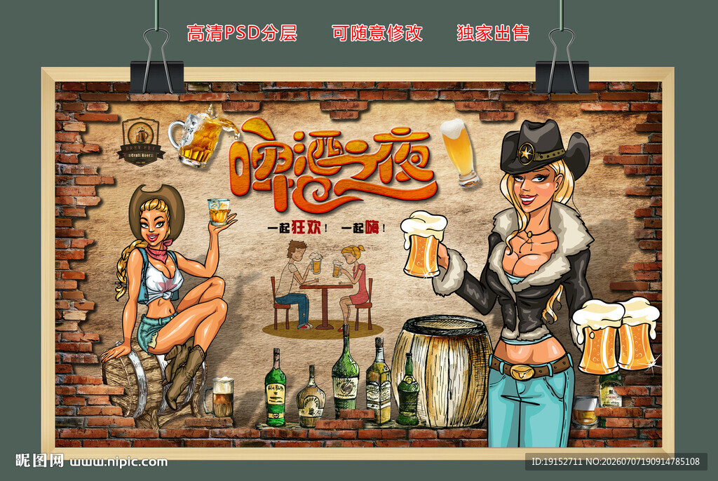 古酒吧啤酒美女背景墙